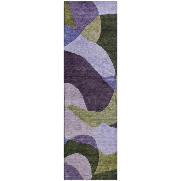 Mayfield Premium Machine Washable Abstract AMF2141 Purple 2 ft. x 7 ft. Runner Rug