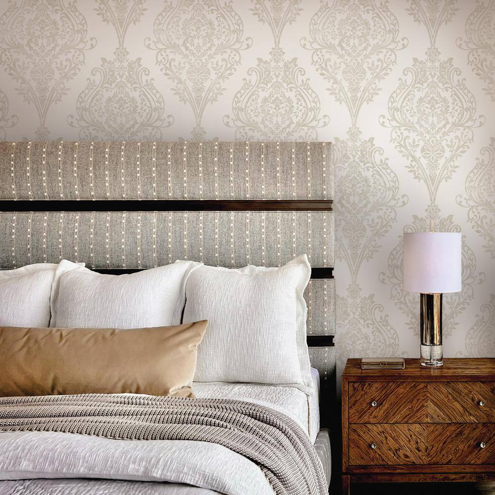 Champagne Damask Non-Pasted Repositionable Wallpaper Roll