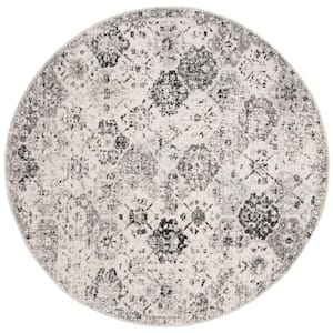 Madison Silver/Grey 12 ft. x 12 ft. Border Floral Medallion Geometric Round Area Rug