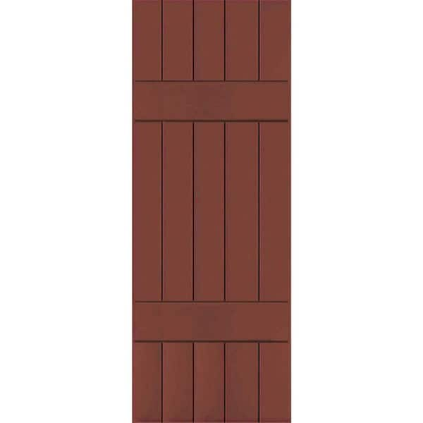 Ekena Millwork 18 in. x 27 in. Exterior Real Wood Pine Board and Batten Shutters Pair Country Redwood