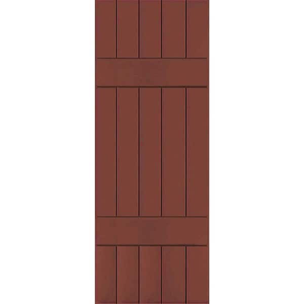 Ekena Millwork 18 in. x 31 in. Exterior Real Wood Sapele Mahogany Board and Batten Shutters Pair Country Redwood