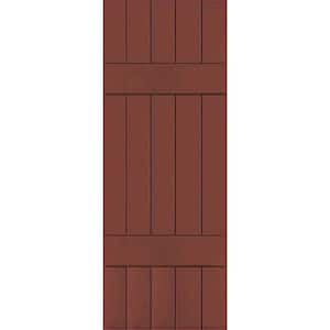 18 in. x 35 in. Exterior Real Wood Pine Board and Batten Shutters Pair Country Redwood