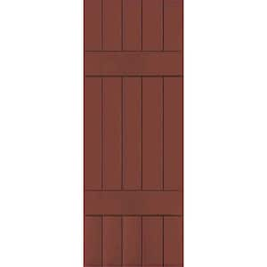 18 in. x 38 in. Exterior Real Wood Pine Board and Batten Shutters Pair Country Redwood