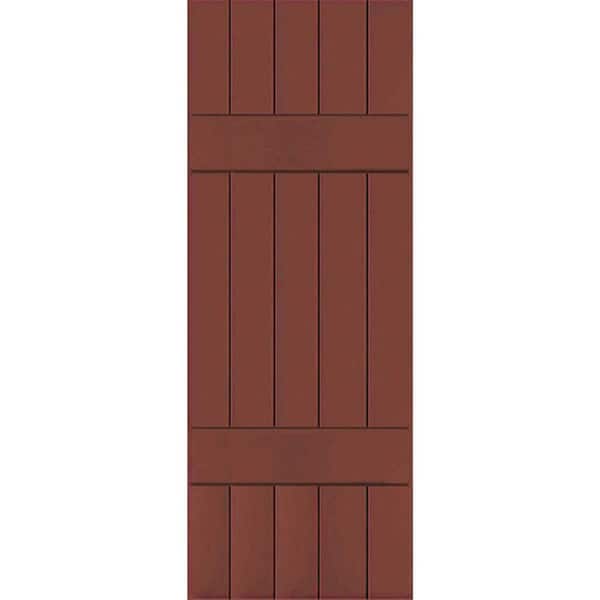 18 in. x 78 in. Exterior Real Wood Pine Board and Batten Shutters Pair Country Redwood