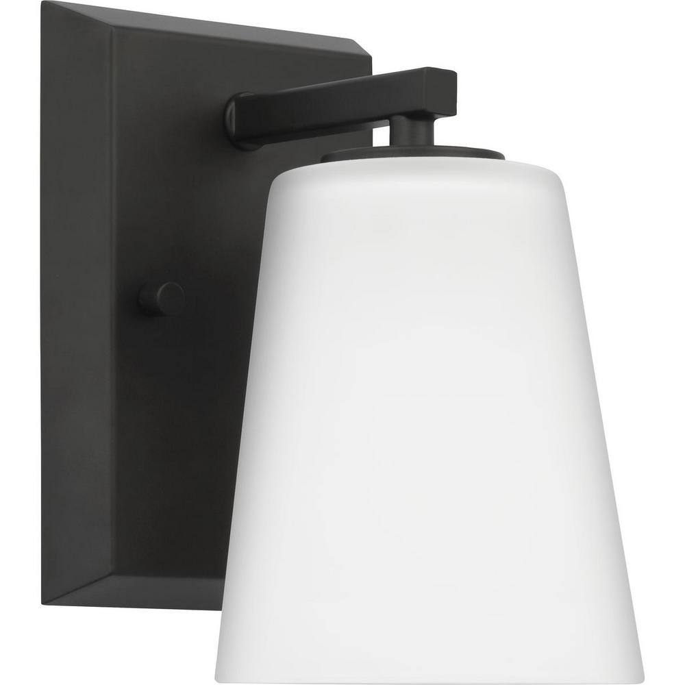 Vertex Matte Black and Etched White Glass Bath Light