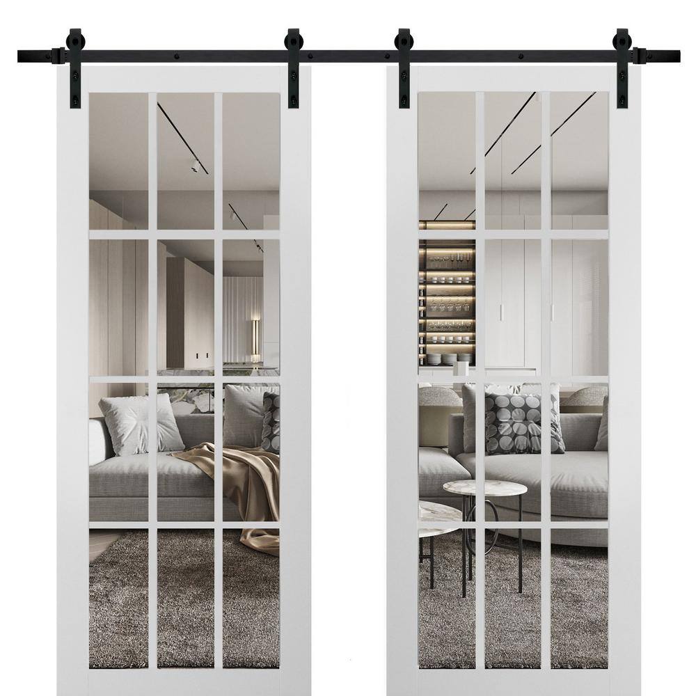 28 in. x 80 in. 2 Panel Clear Glass White Solid Wood Sliding Barn Door with Hardware Kit price history on PriceWatchPro