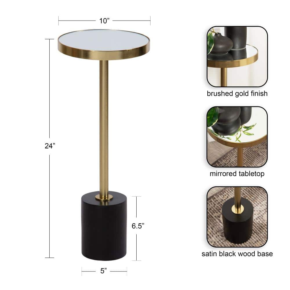 Hescott Black and Gold Round Mirrored Pedestal Table