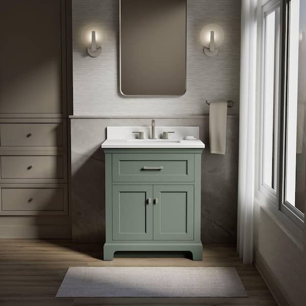 Charlemont 30.98 in. Freestanding Umbral Green Bath Vanity with White Quartz Top