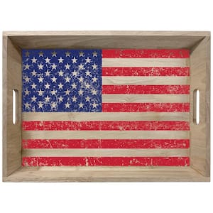 Patriotic Red White and Blue 11 in. American Flag Wooden Serving Tray