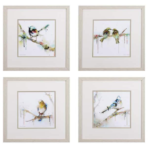HomeRoots Victoria Colorful Birds on Branches by Unknown Wooden Wall Art (Set of 4)