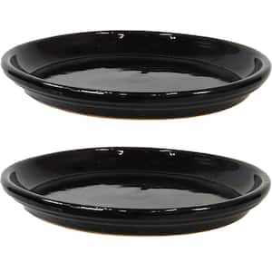 2 Sunnydaze 12 in. Obsidian Ceramic Planter Saucers