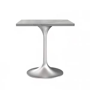 Verve Modern White Faux Marble 27.55 in. Pedestal Dining Table Seats 4