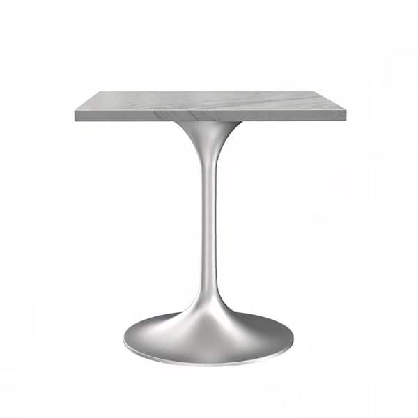 Leisuremod Verve Modern White Faux Marble 27.55 in. Pedestal Dining Table Seats 4