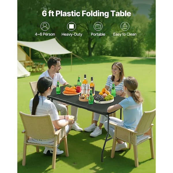 SKYSHALO Folding Table, Heavy Duty Fold-in-Half Plastic