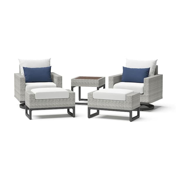 RST BRANDS Milo Grey 5-Piece Wicker Motion Patio Conversation Set with Sunbrella Bliss Ink Cushions