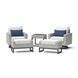 Milo Grey 5-Piece Wicker Motion Patio Conversation Set with Sunbrella Bliss Ink Cushions