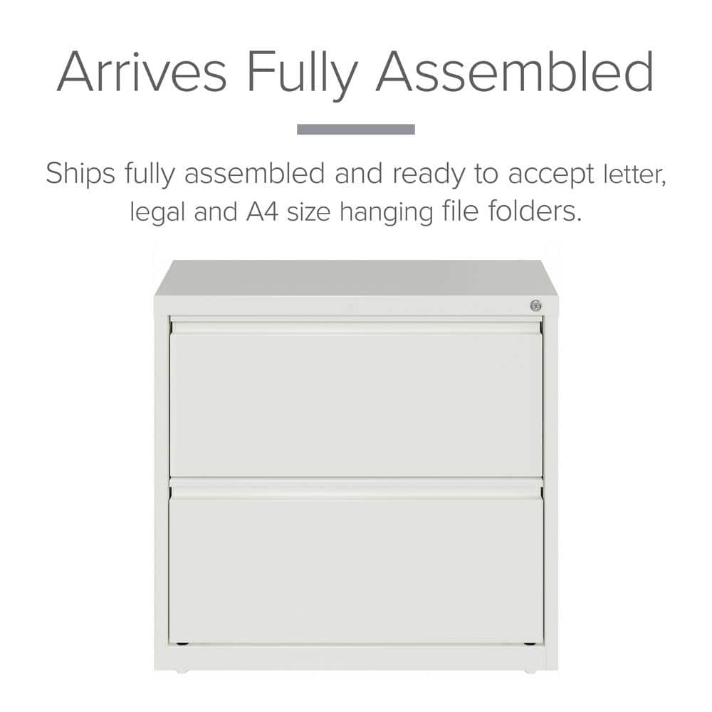 White 30-Inch Wide 2-Drawer Lockable Metal Lateral File Cabinet