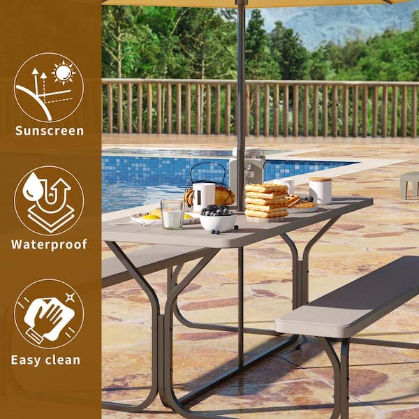 DEXTRUS 6 ft. Brown Outdoor Picnic Table Bench Set 64 in DEXTRUS 6 ft. Brown Outdoor Picnic Table Bench Set 64 in