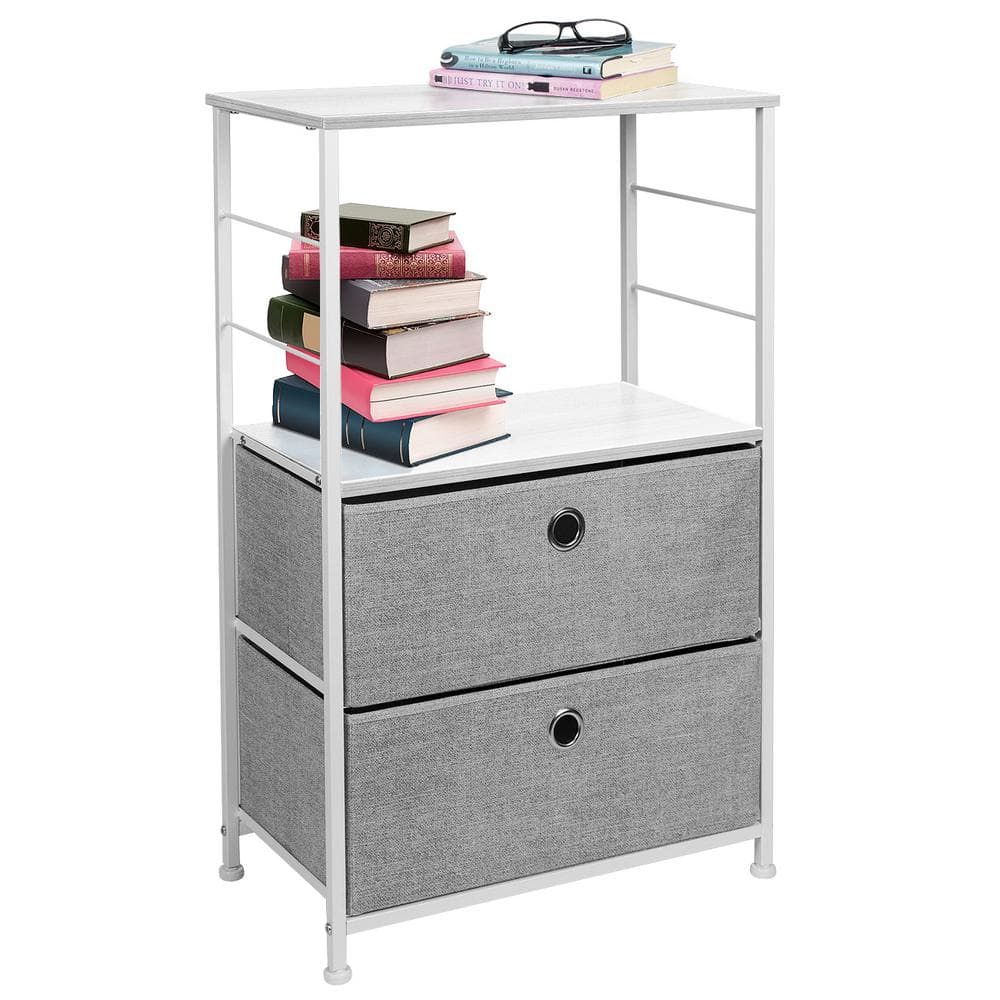Sorbus White 34" Steel Frame Nursery Nightstand with Fabric Drawers