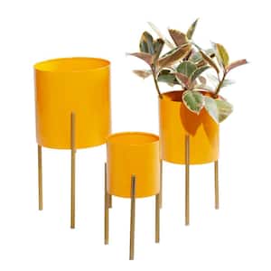 18 in., 14 in., and 12 in. Medium Yellow Metal Indoor Outdoor Planter with Removable Stand (3- Pack)