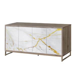 Paavan White Marble Print Oak and Champagne Finish Wood 15.75 in. Buffet
