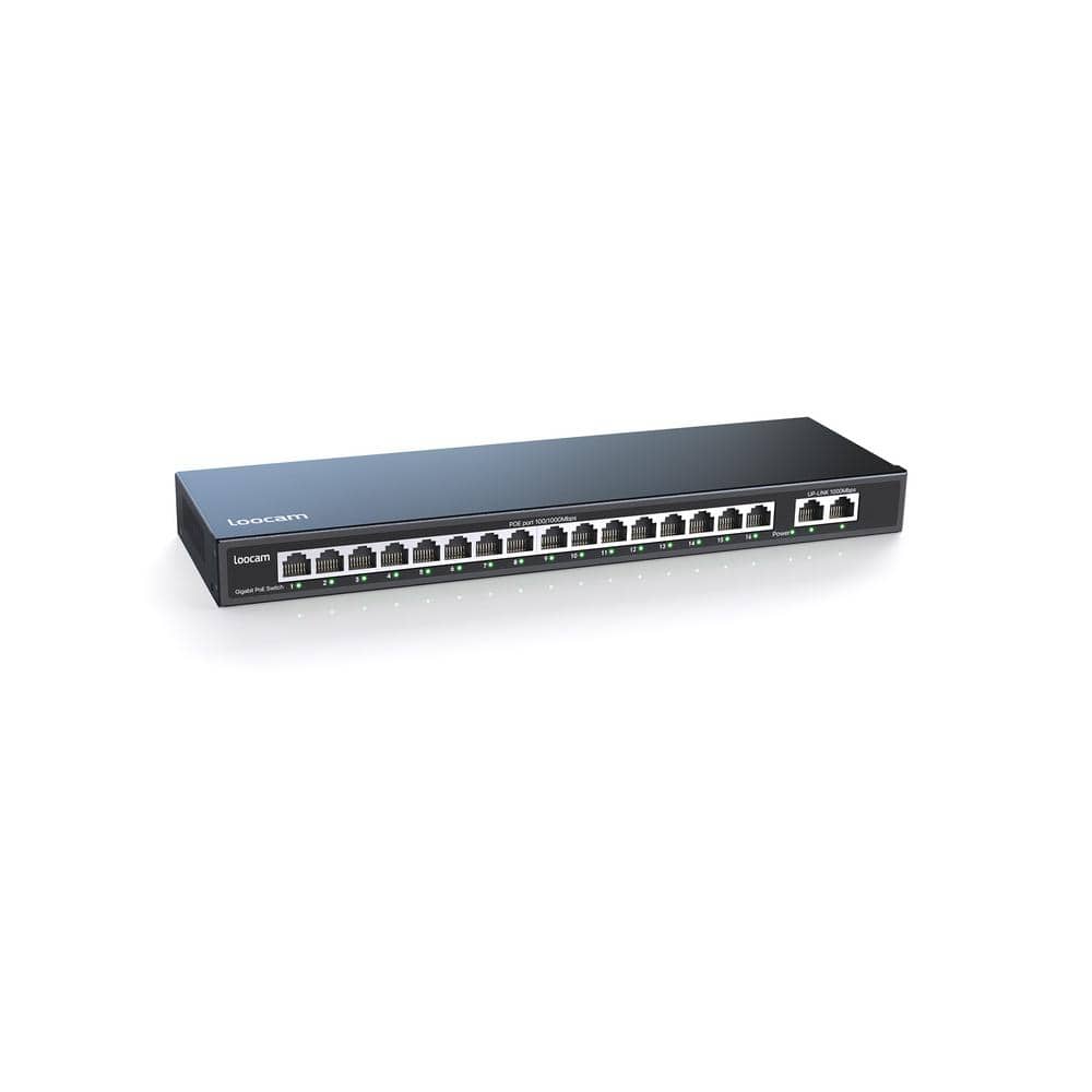 LOOCAM 18-Port Gigabit Ethernet Switch with 16-Port 10/100/1000Mbps POE Prot, 2 Uplink Gigabit Port -  LNA-SPG1016-BS