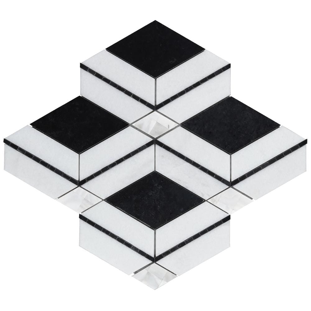 Spencer 10-in x 10-in Polished Black and White Marble Mosaic Tile
