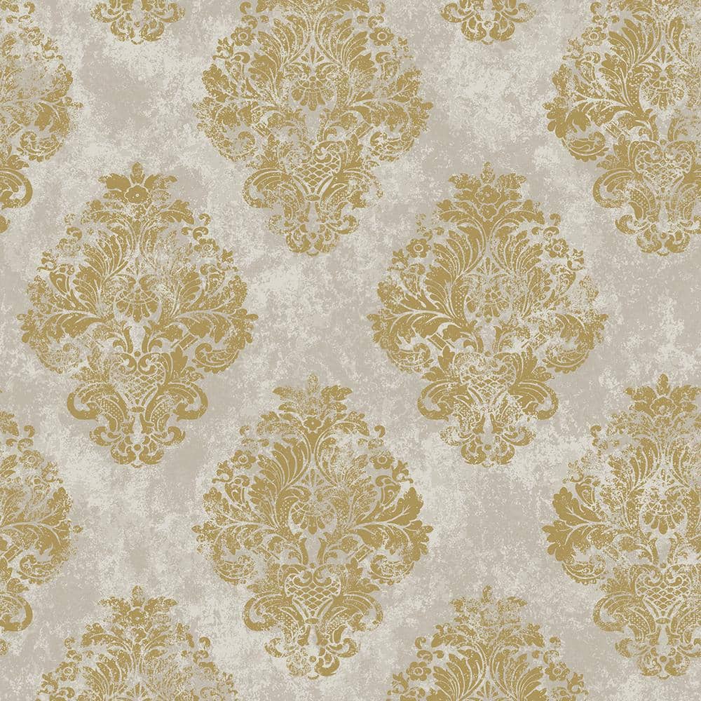 Metallic FX Gold and Cream Damask Wallpaper Sample