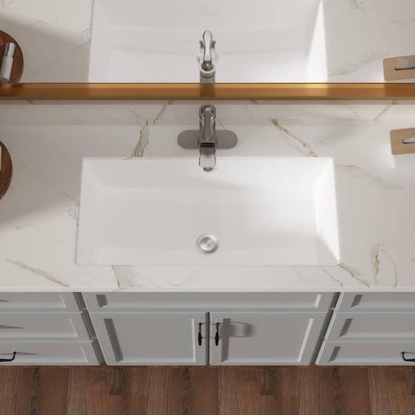 stufurhome - 28 in. Ceramic Undermount Rectangular Bathroom Sink with Overflow in White