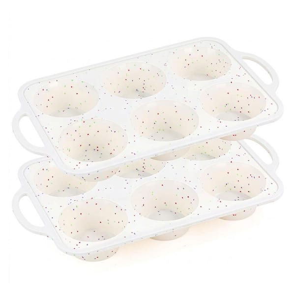 2 Pcs Stainless Steel Reinforced Silicone Jumbo Muffin Pan Nonstick 6-Cup Extra Large Cupcake Baking Set