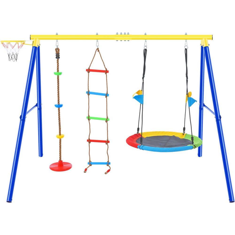 Tidoin 4 in 1 Outdoor Toddler Saucer Swing Set with Steel Frames