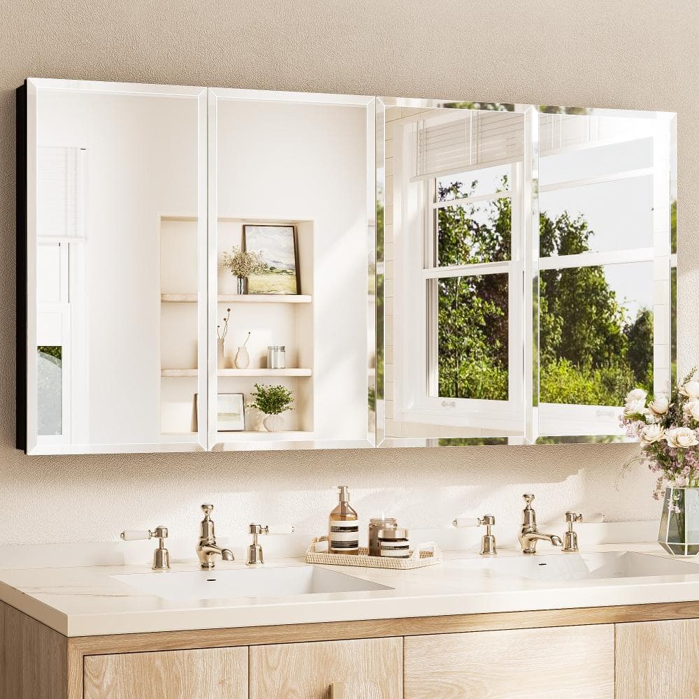 TETOTE 64 in. W x 32 in. H Rectangular Beveled Frameless Metal