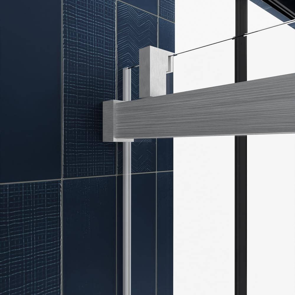 60'' W x 76'' H Brushed Nickel Frameless Sliding Shower Door with Clear Glass