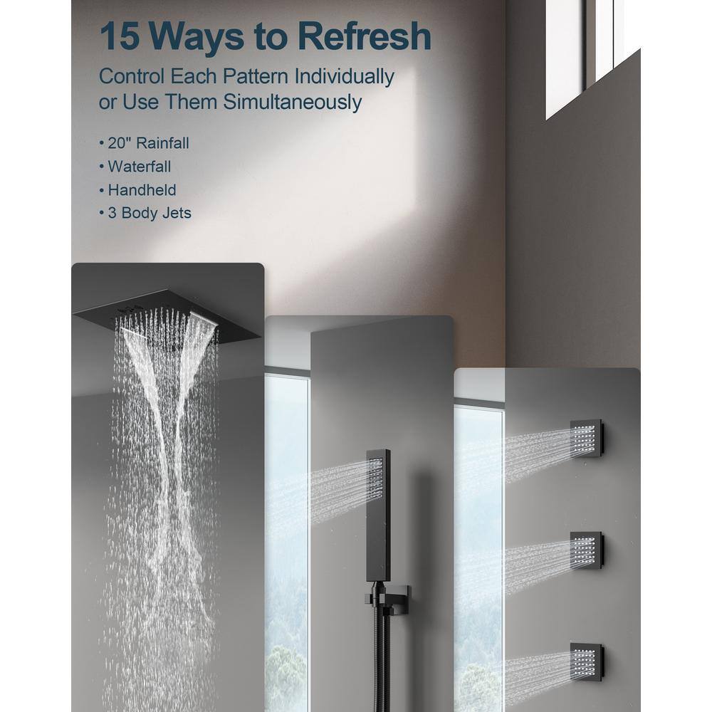 Matte Black 20" LED Ceiling Shower System with Bluetooth Speaker
