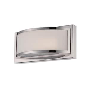 Mercer 10 in. 1-Light Polished Nickel Integrated LED Wall Sconce with Frosted Glass Shade