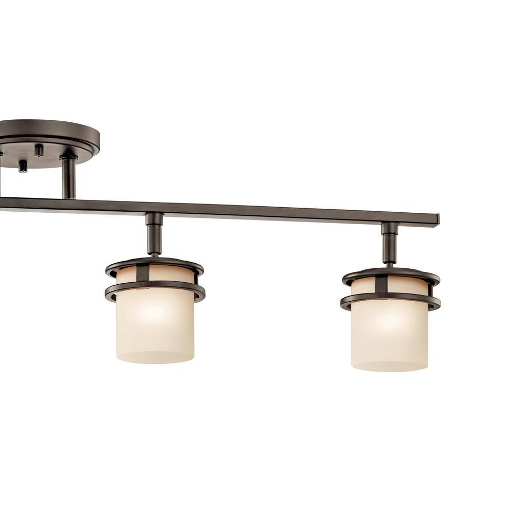Distressed Bronze 4-Light Modern Ceiling Rail with White Cylinder Shades