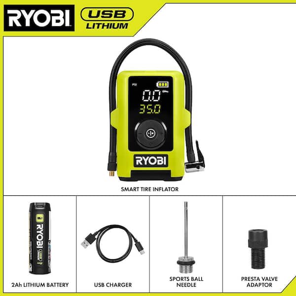 USB Lithium Smart Tire Inflator Kit with (2) 2.0Ah Batteries and Charging Cable