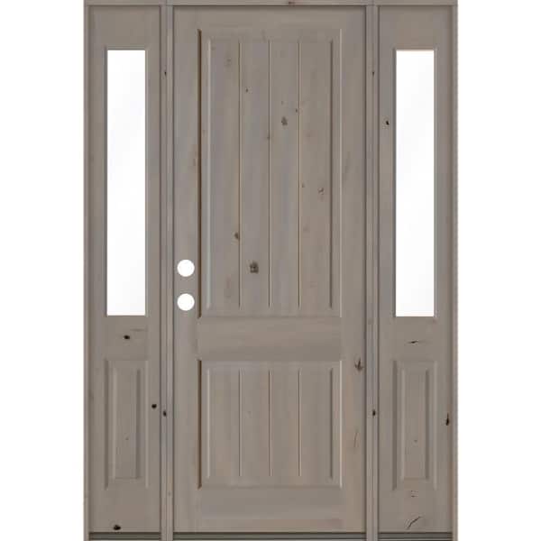 Krosswood Doors 70 in. x 96 in. Rustic Knotty Alder Square Top Right-Hand/Inswing Clear Glass Grey Stain Wood Prehung Front Door w/DHSL