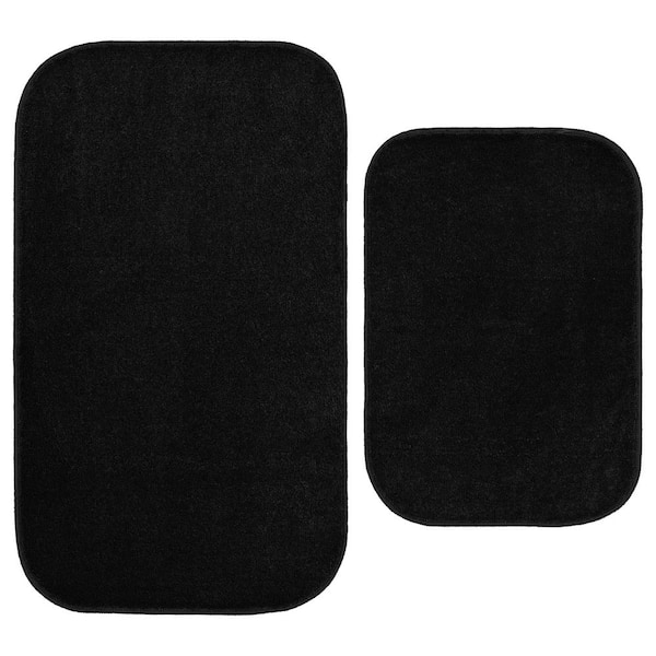 Sedona Black Solid Color Plush Polypropylene Rectangle 2 Piece Bath Rug Set