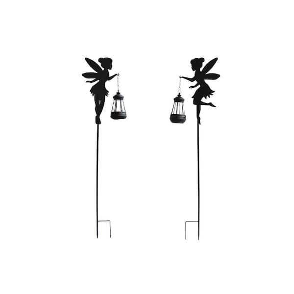 7 in. x 33 in. Bronze Metal Butterfly Solar Lanterns Outdoor