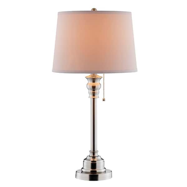 Hampton Bay Bolton 25.75 in. Brushed Nickel Table Lamp with White Shade