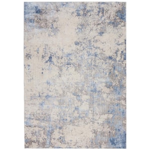 Silky Textures Blue/Ivory/Grey 4 ft. x 6 ft. Abstract Contemporary Area Rug