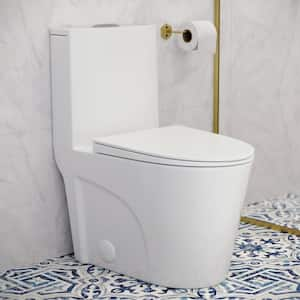 St. Tropez 10 in. 1-piece 1.1/1.6 GPF Dual Flush Elongated Toilet in Glossy White, Seat Included