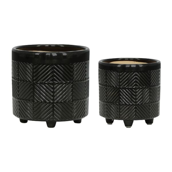 6/8 in. Shiny Black Textured Planters(2-Pack)