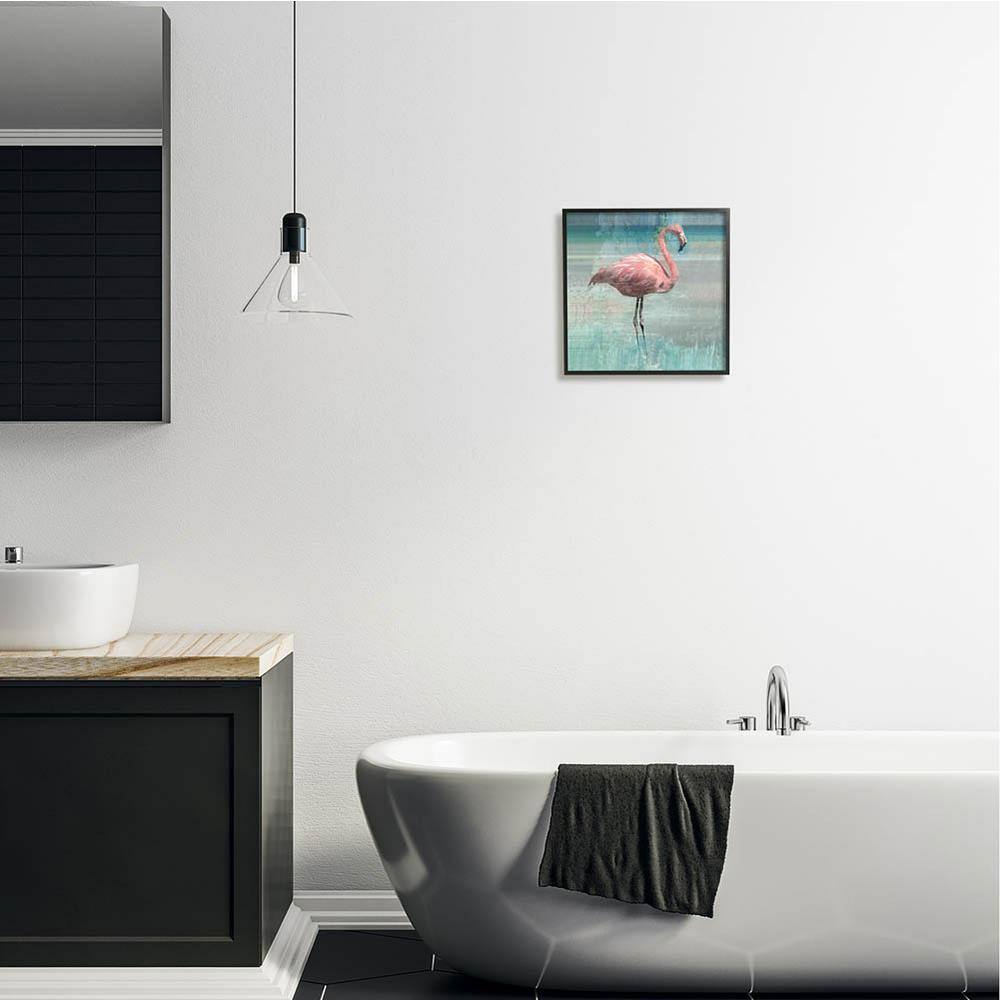 Pink Flamingo Bird Portrait on Canvas with Black Frame