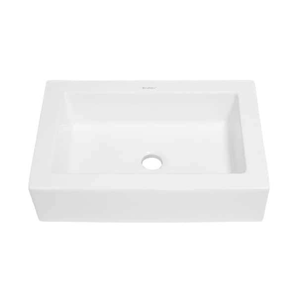 Voltaire 22.5 in. Ceramic Rectangle Vessel Bathroom Sink, Glossy White