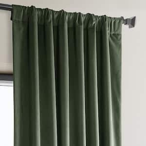 Eden Green Velvet Rod Pocket Room Darkening Curtain - 50 in. W x 84 in. L Single Panel Window Velvet Curtain