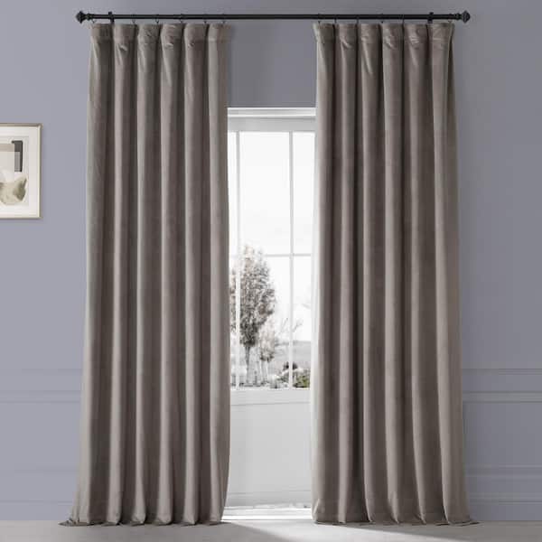 Signature Library Taupe Beige Plush Velvet Hotel Blackout Curtain - 50 in. W x 96 in. L (1 Panel)