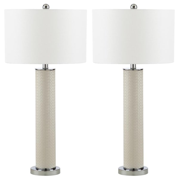 SAFAVIEH Ollie 31.5 in. Cream Faux Woven Leather Table Lamp with Off-White Shade (Set of 2)
