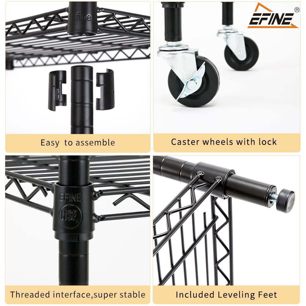 Adjustable Black Steel 4-Tier Shelving Unit with Wheels